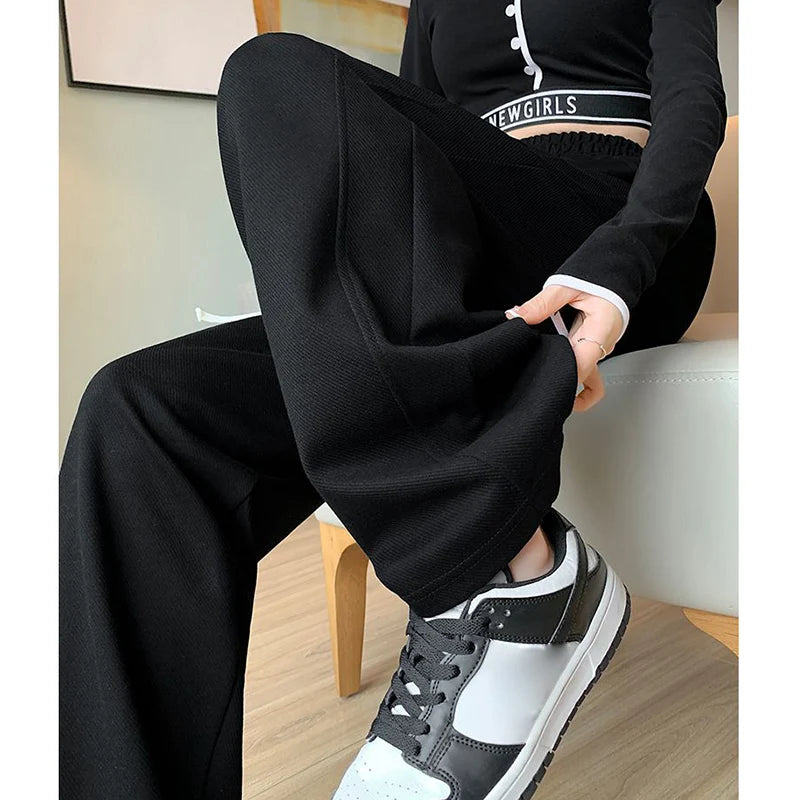 Lady Casual Daily High Waisted Sweatpants Women Drawstring Straight Leg Pants Girls Korean Slim Fit Thin Trousers