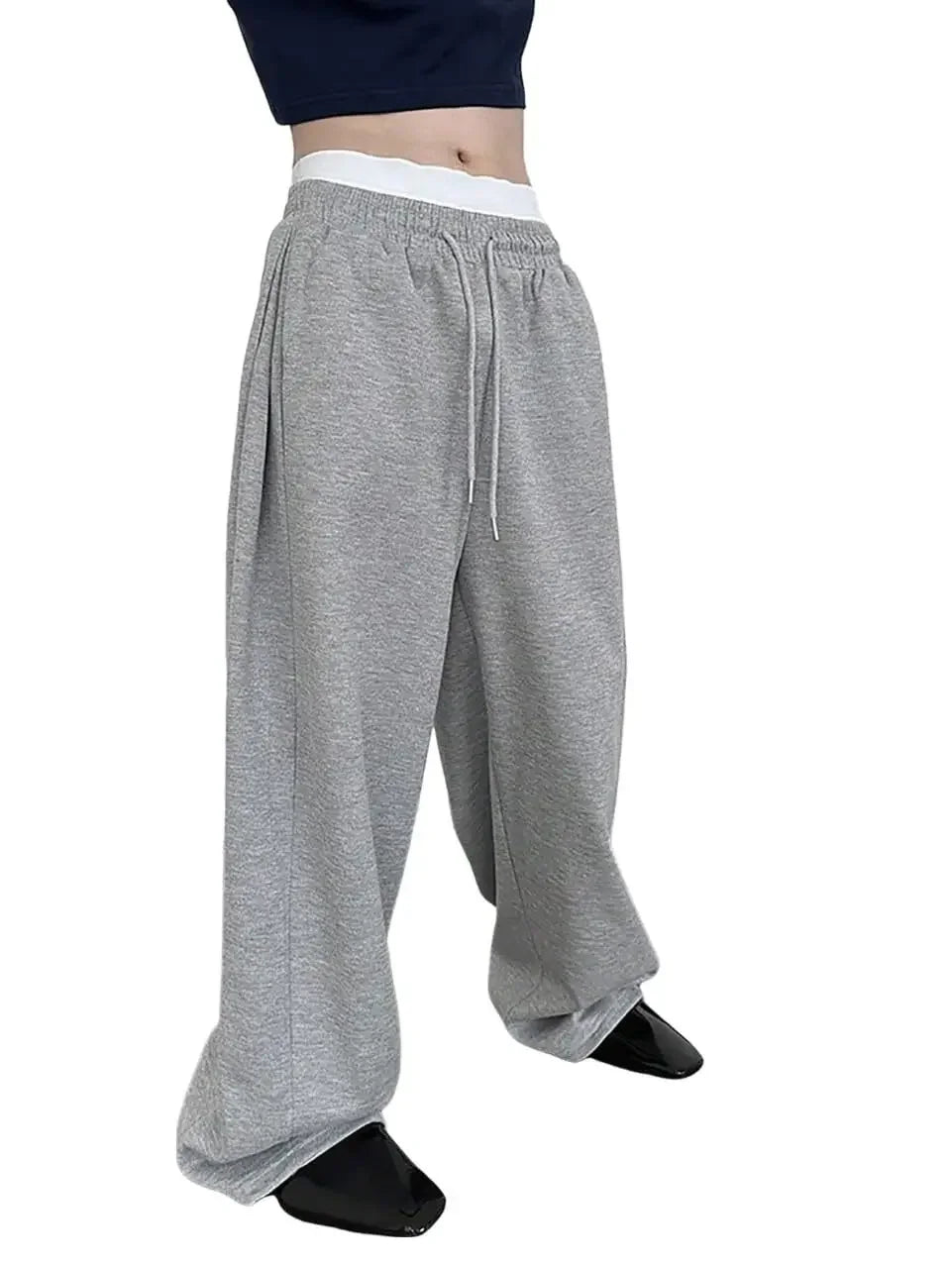 2025 New European and American Men's Sports Pants with Drawstring Waist, Wide Legs, Loose Pants with Pockets