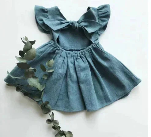 0-5Yrs Children Girls Ruffles Dress Casual Sleeveless Dress Summer Kids Girls Back Bow Clothing Outfits