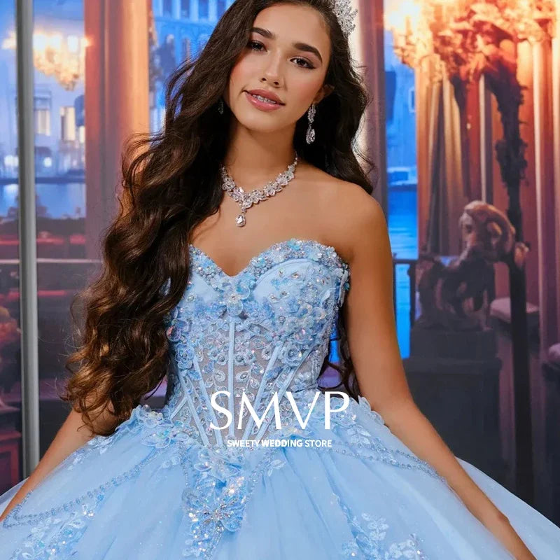 Glamorous Chic Prom Dresses Organza With Embroidery Sequins Quinceanera Dresses Strapless Sleeveless Customized Back Lace Up Bow