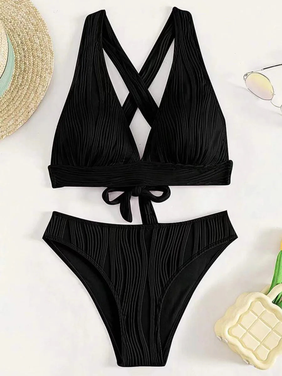 2025 Wrinkled Crinkled Bikini Women Swimwear Female Swimsuit Two-pieces Bikini Set High Cut Bathing Suit Swim Beach Wear Lady