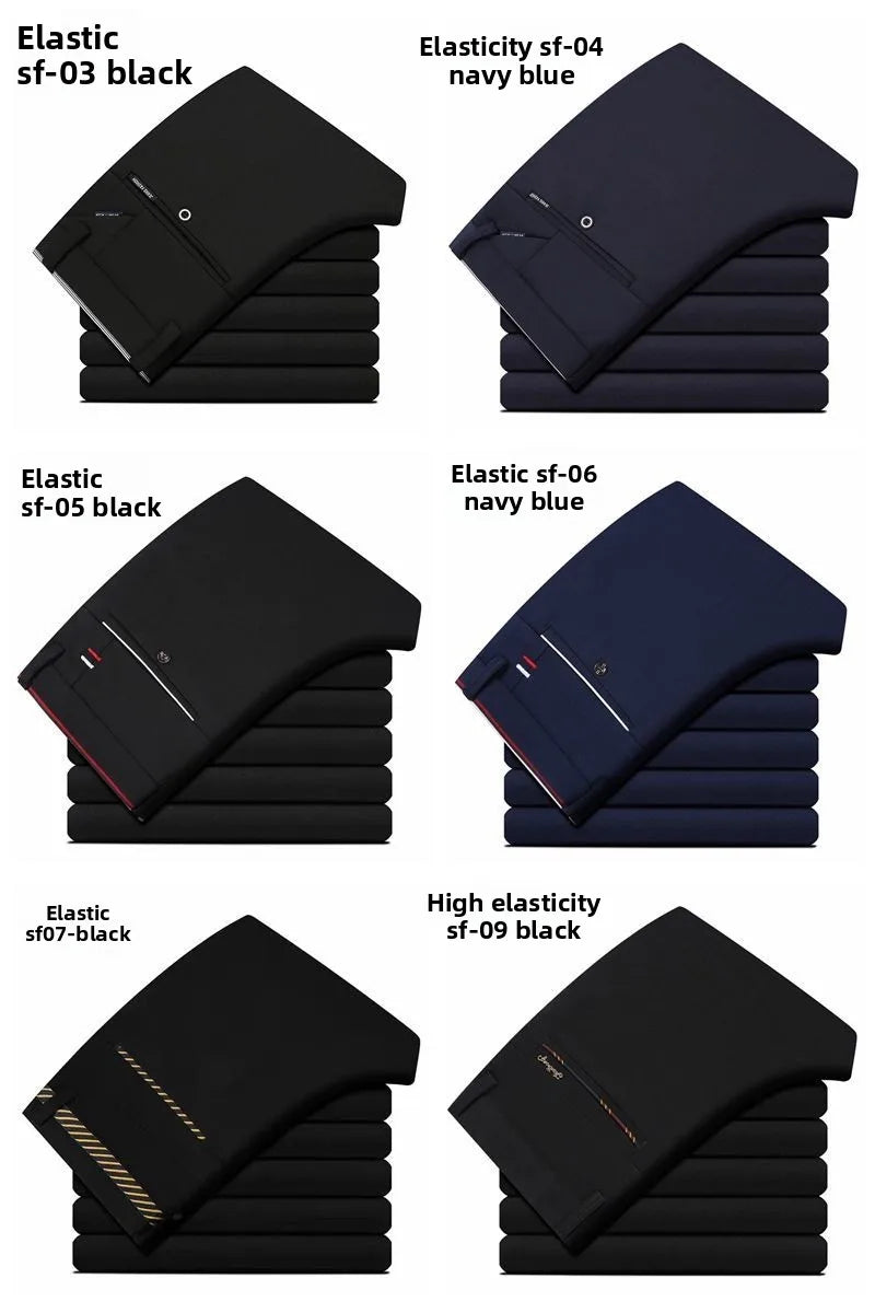 Elastic Waist Dress Pants Men, Professional Office Trousers Wrinkle Resistant, Spring Autumn Slim Fit Thin Business Chino Pants