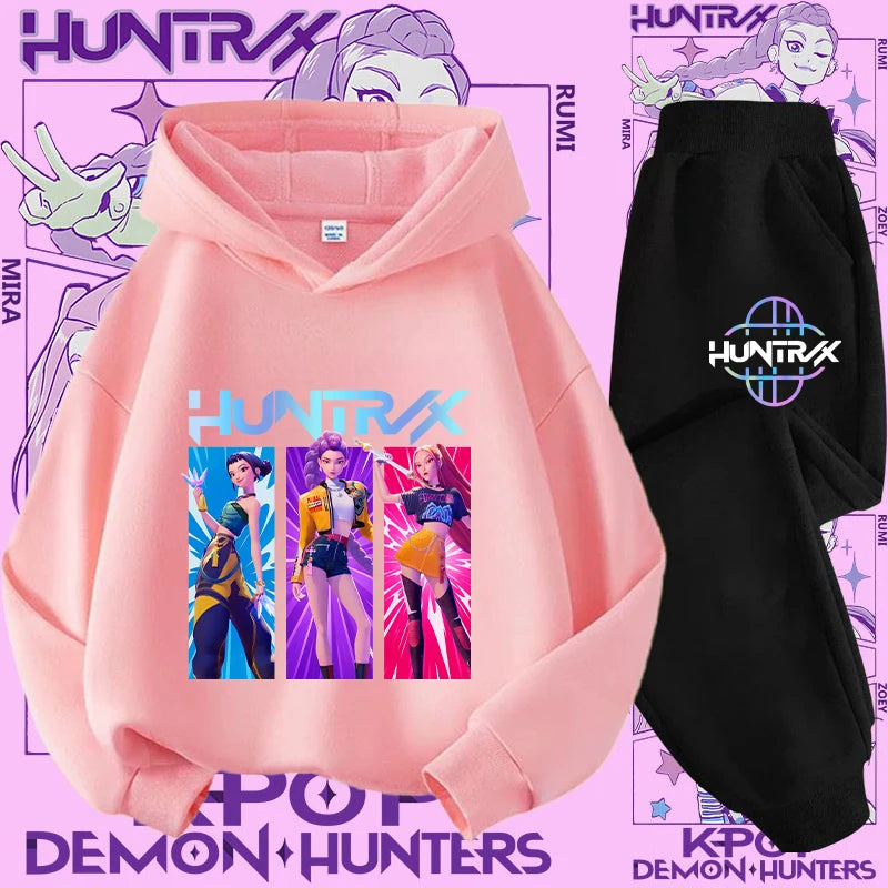K-pop Demon Hunter New Children's Hoodie Set - Cute Girls' Casual Top for Kids,Boys' Sports Shirt with Cartoon Print-2-Piece Set