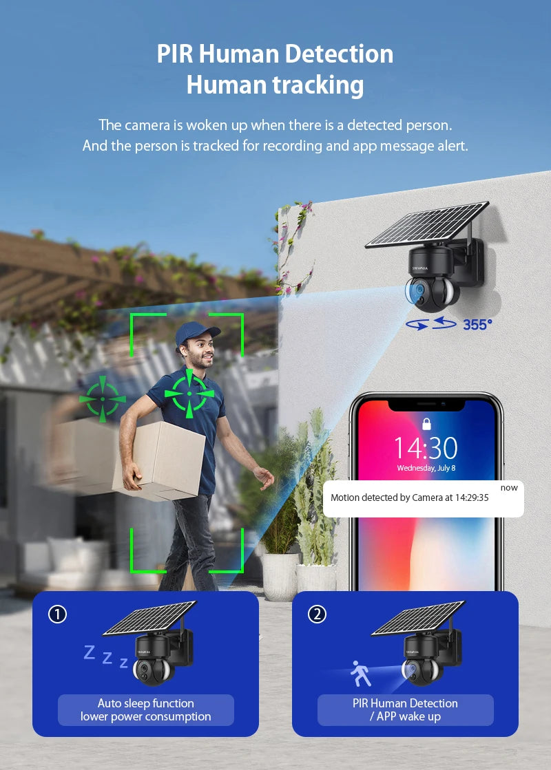 SHIWOJIA 4MP WIFI Solar Camera 4G Sim Card PIR Human Detection Solar Battery Security Camera CCTV Video Surveillance Outdoor Cam
