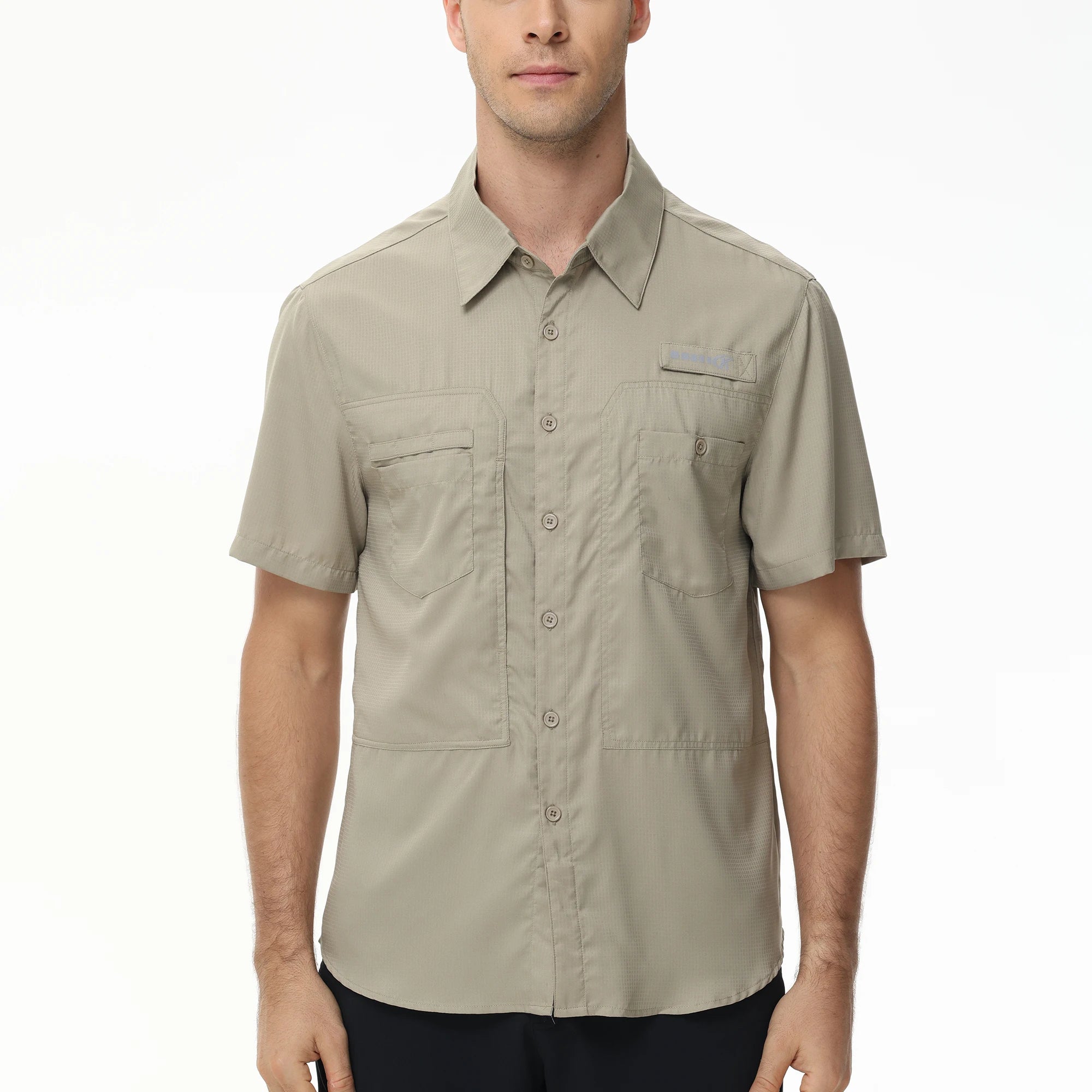 Men's Short Sleeve Lightweight Fishing Shirts, UPF 50+ Breathable Cargo Shirt, Button Down Tactical Shirts with Zip Pocket