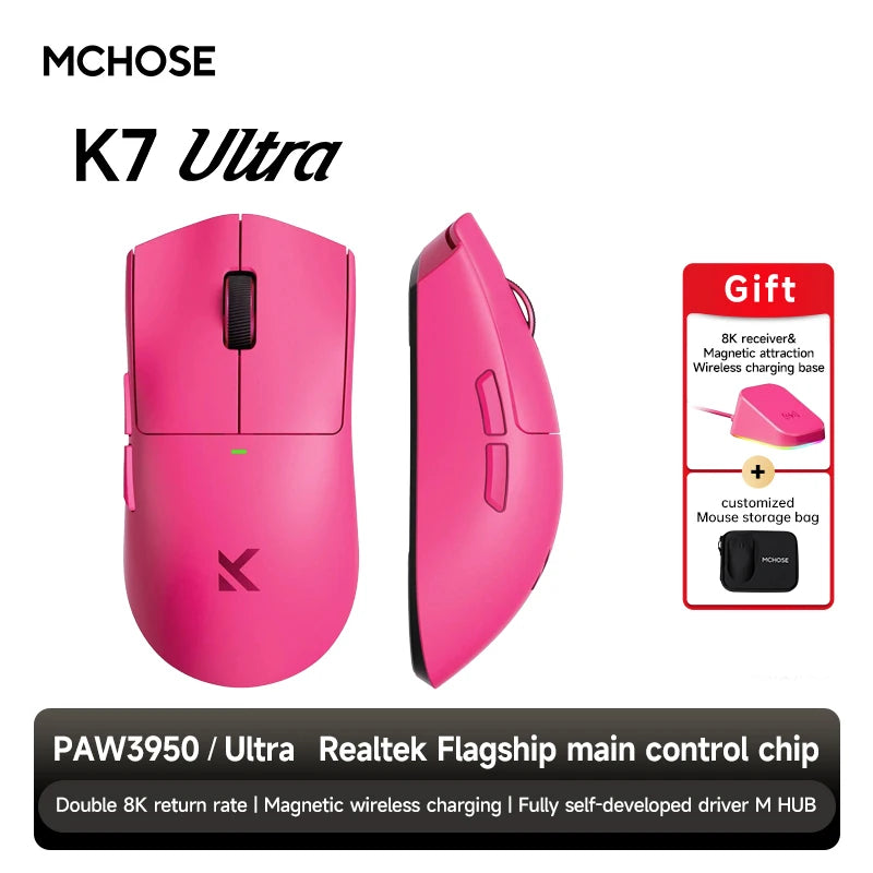 MCHOSE K7 Ultra Gaming Mouse PAW3950 Magnetic Wireless Charging Dual 8K Wired wireless Bluetooth connection Esports office
