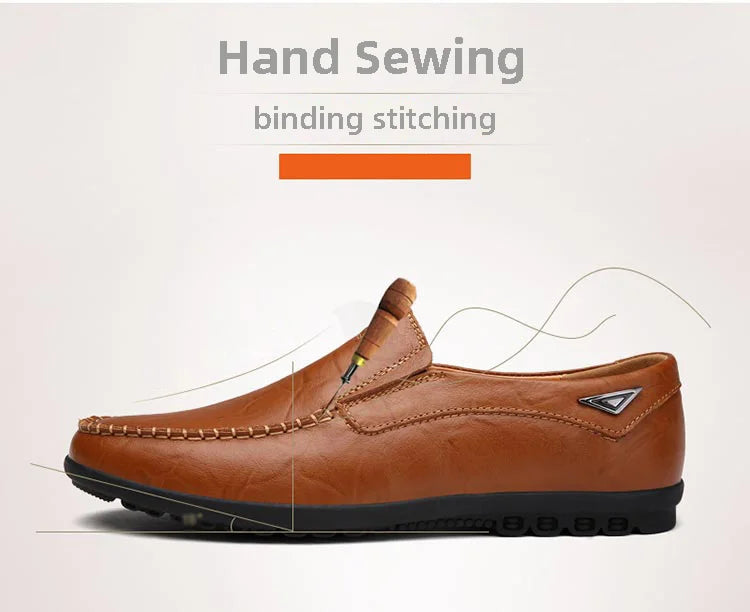 CLOHOO Men's Handmade Casual Loafers Anti-Slip Comfortable Slip-On Driving Comfortable Leather Shoes