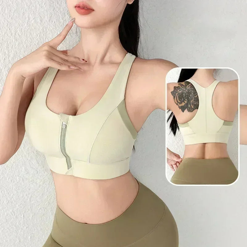 Cloud Hide Front Zipper Sports Bra Women Underwear Push Up Yoga Crop Top Bras Solid Athletic Vest Gym Fitness Shirt Sportswear