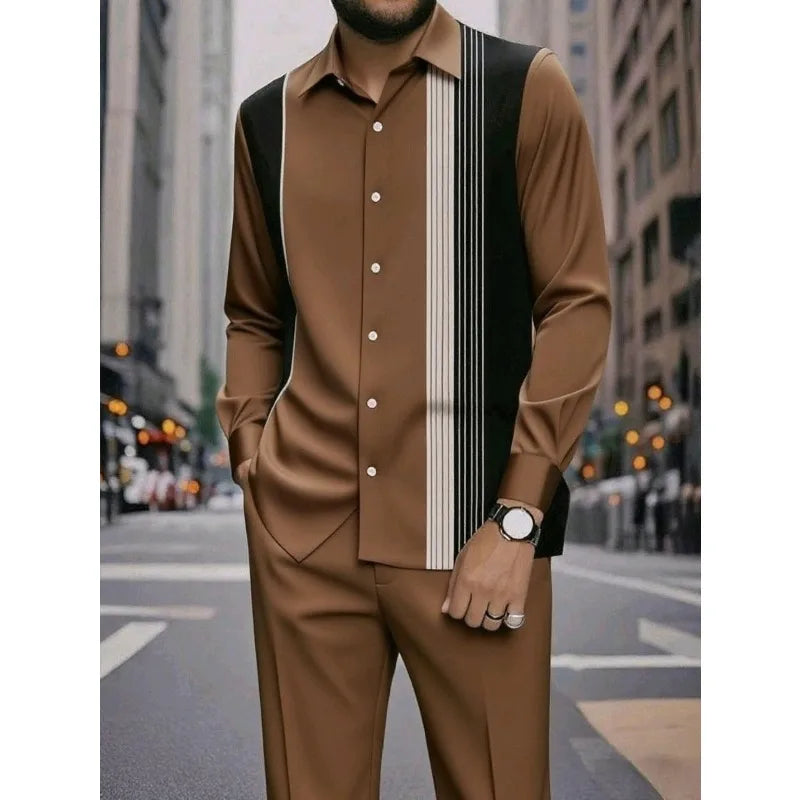 Men's Formal 2Pc Matching Suit Autumn New Long Sleeve Shirt Pants Fashion Business Casual Trendy Tailored Comfortable Outfit