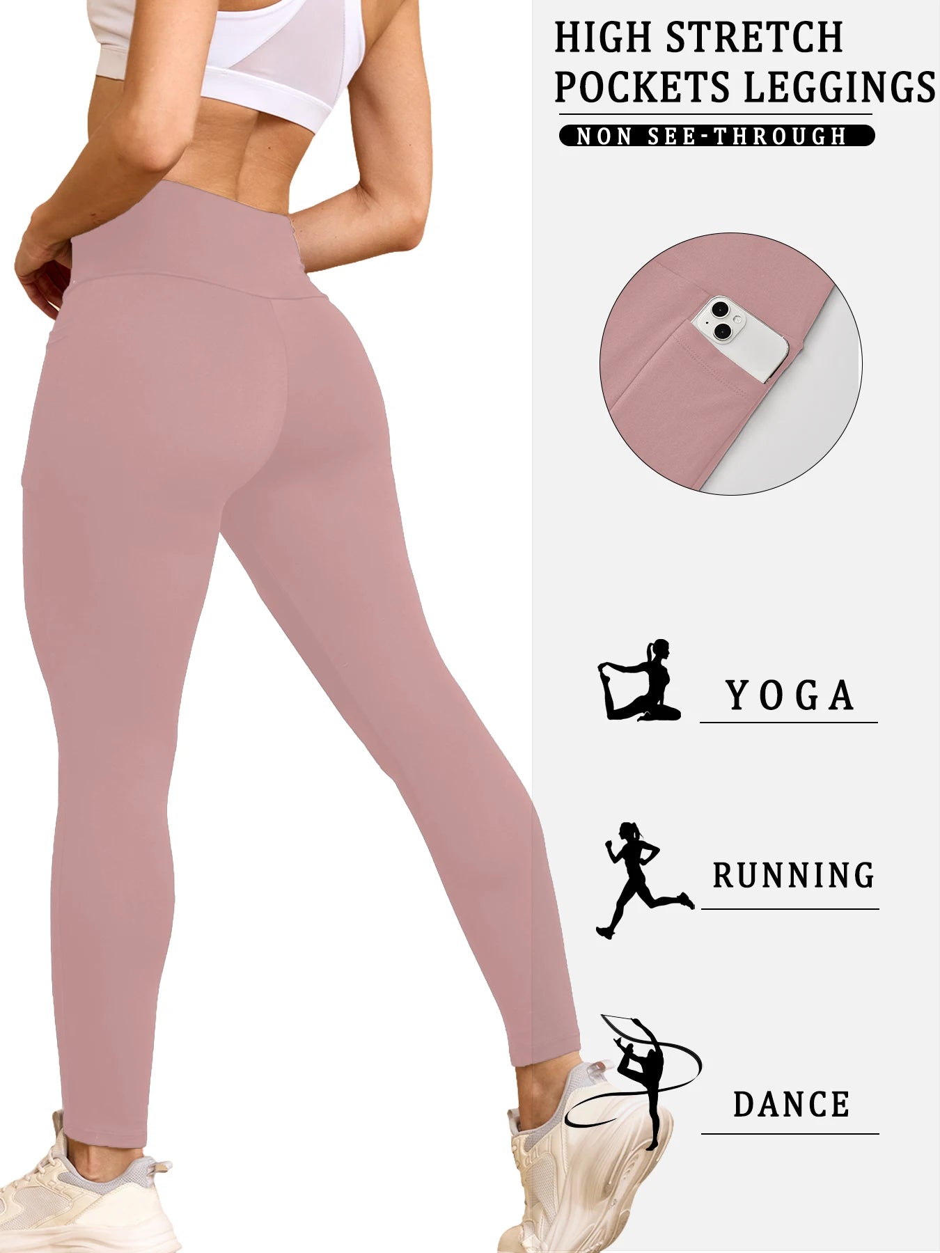 Super Soft Leggings with Pockets for Women，High Waisted Tummy Control Workout Yoga pants