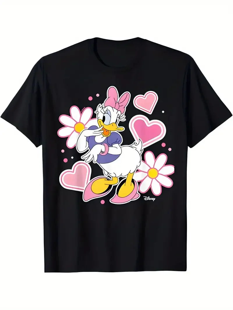 Women's T-Shirt Disney Minnie Mouse Daisy Duck Smile T-Shirt Couple Men Cotton Casual Oversize Girls Tees Tops Vacation Unisex