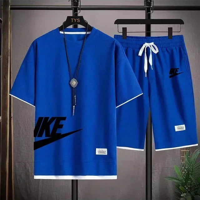 New summer men's casual short-sleeved T-shirt and shorts sportswear set, outdoor men's breathable jogging shorts 2-piece set