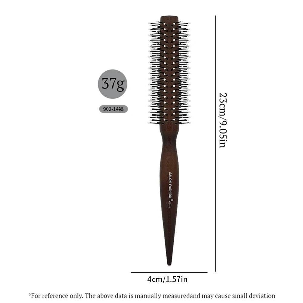 Natural Wood Handle Round Barrel Hair Comb Anti Static Brush Hair Round Comb Styling Tools For Thin Or Short Hair Men Women Use