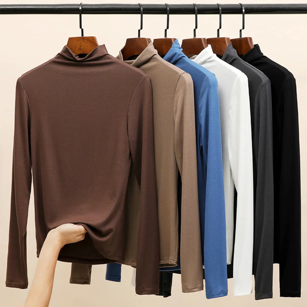 1pcs Half Turtleneck Modal Bottoming Shirt Women Autumn Winter New Inner Wear Fashion Slim Thickened Long Sleeve Top Pullover