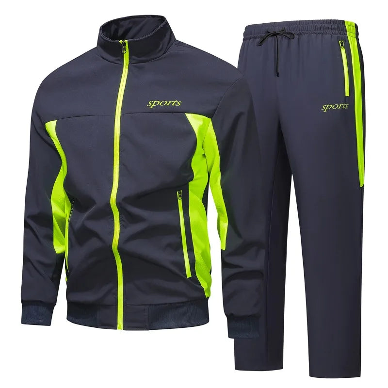 Men's Sports 2pcs Tracksuit Set Autumn Winter Long Sleeve Zip-Up Hoodie Jacket Tracksuit Fashion Casual Loose Workout Outfit