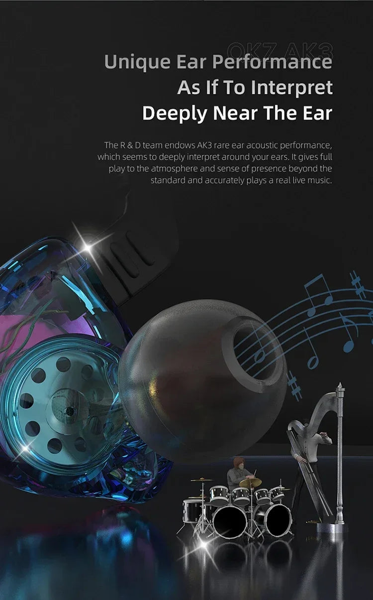 QKZ AK3 FiLe Wired Earphone Microphone HiFi Music Monitor Bass Headphones Noise Cancelling Headset for Sport  Gaming Accessories