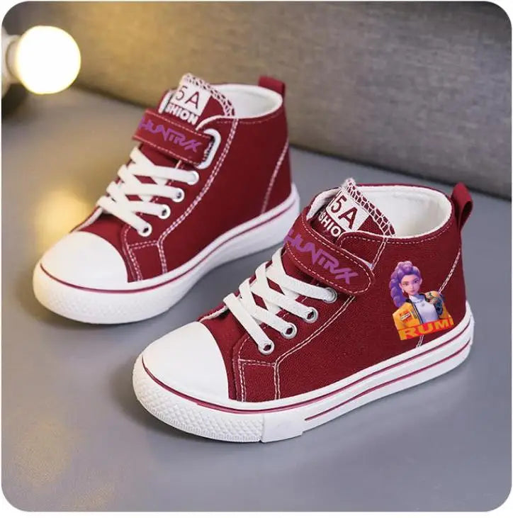 New KPop Demon Hunters Rumi Children's Canvas Shoes For Girls Boys High Top Shoes  Kids Sneakers Casual Tennis Shoes 23-36 Size