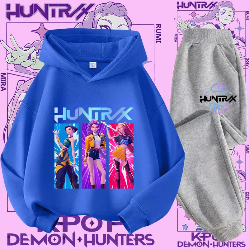 K-pop Demon Hunter New Children's Hoodie Set - Cute Girls' Casual Top for Kids,Boys' Sports Shirt with Cartoon Print-2-Piece Set