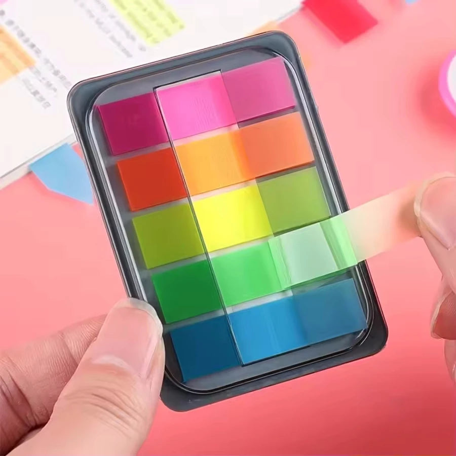 100 Sheets of Waterproof Colored Transparent Sticky Notes , Pads for Planner Home & Office School  Mini Self-Adhesive Post Note