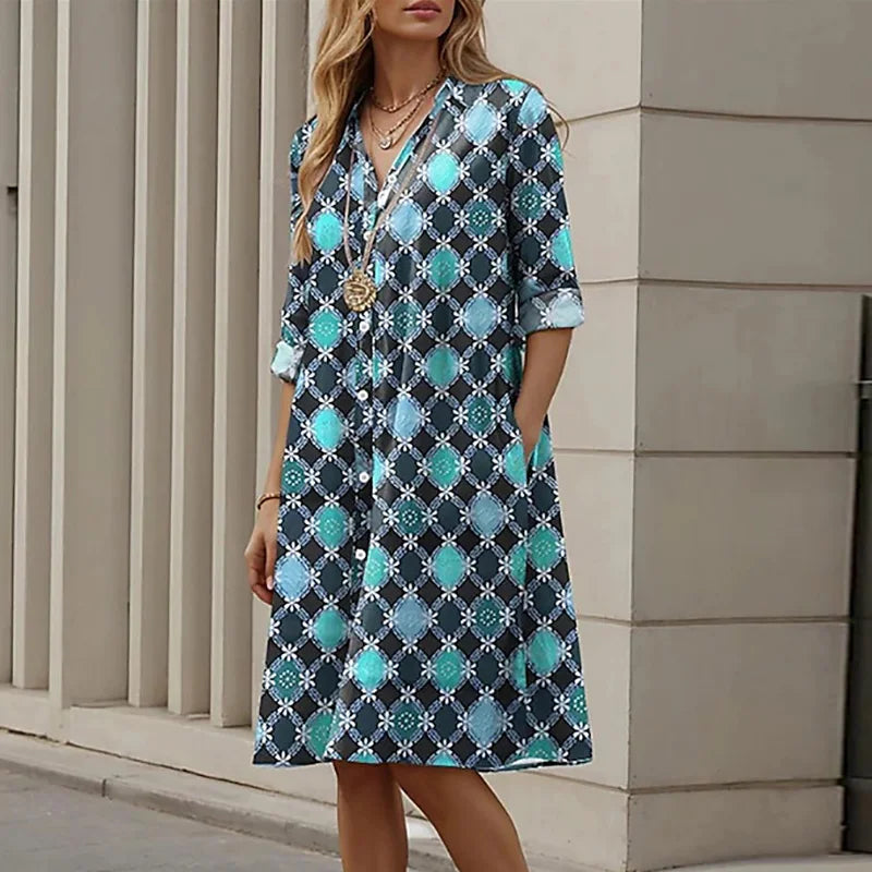 Vintage Printed Shirt Dress Women Casual Loose Straight Midi Dresses Plus Size Women Elegant Coforful Beach Party Dress 2024