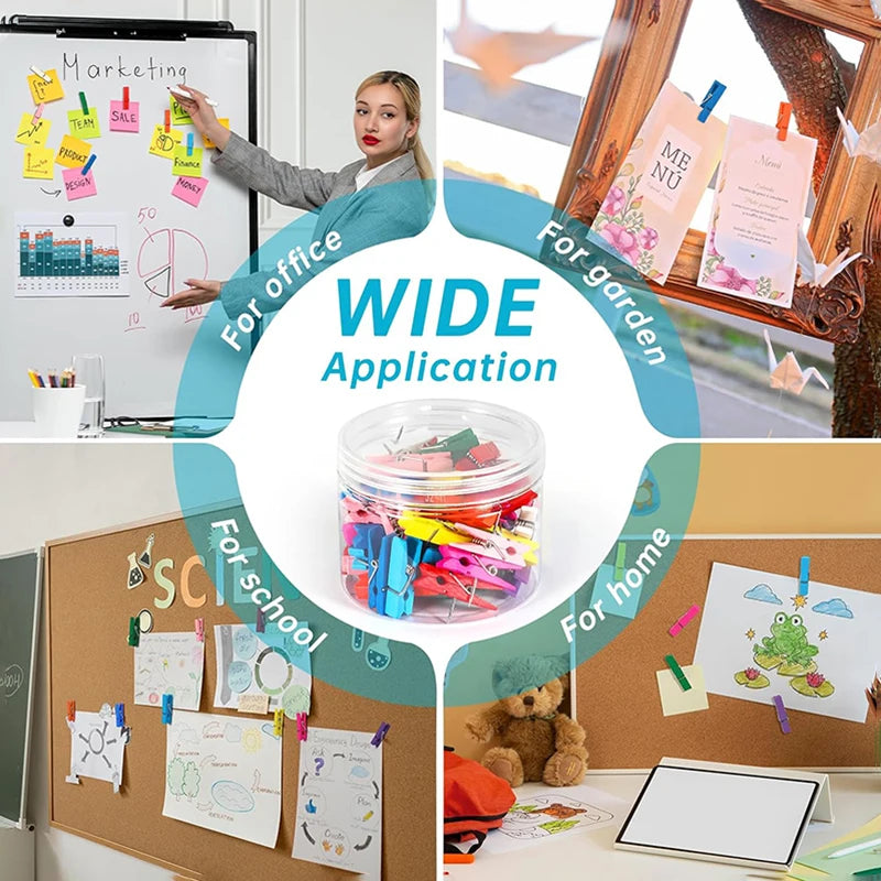 50Pcs/20PCS Wooden Clips Push Pins Tacks Decorative Photo Clips Supplies Office School Stationery Binder