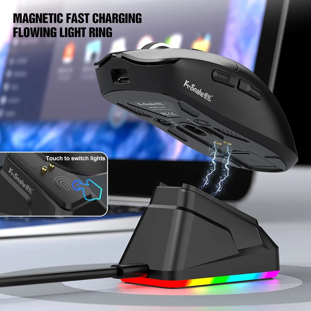 X11 PAW3311 Tri-Mode Bluetooth Mouse 12000 DPI Wireless Mouse Gaming Mouse RGB Touch Magnetic Charging Base BT/2.4G/Wired Mice