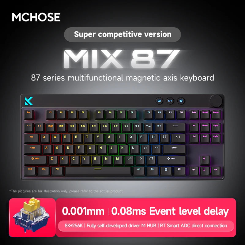 MCHOSE MIX87 Wired Gaming Keyboard Magnetic Swtich Keyboard 8K+256K Esport 0.08ms Low Latency E-Sports Custom Gamer Accessories