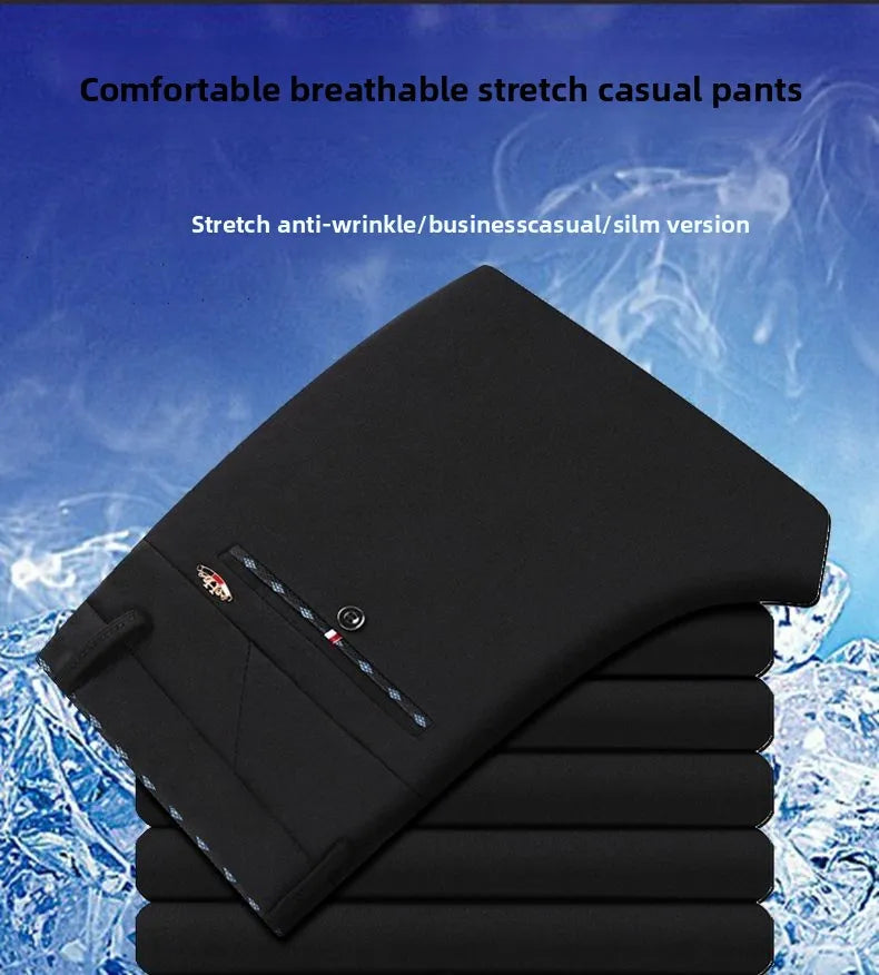 Elastic Waist Dress Pants Men, Professional Office Trousers Wrinkle Resistant, Spring Autumn Slim Fit Thin Business Chino Pants