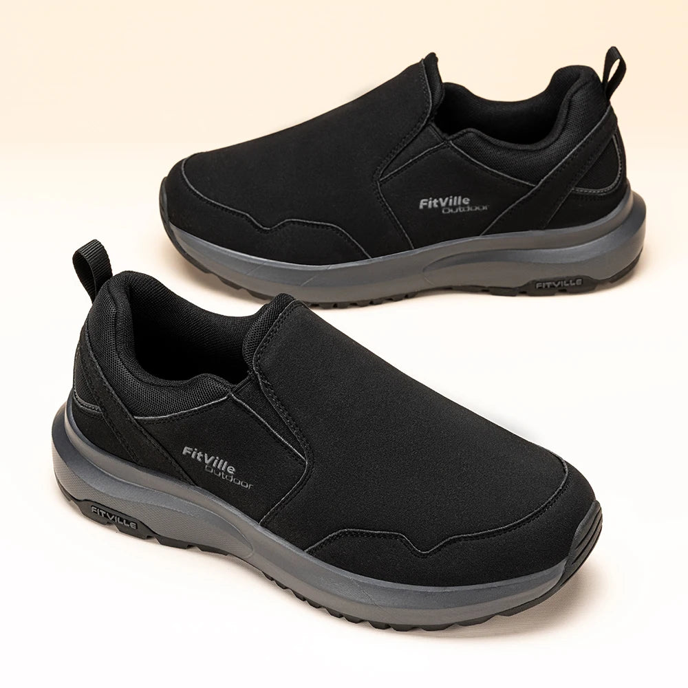 FitVille Men's Shoes Wide Hiking Comfortable  Slip on Loafers Go Walking and Trekking Trails  Sneakers with Arch Support