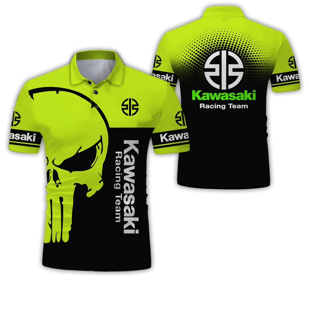 Kawasaki Motorcycle 2024 Summer Men's New 3D Printed Polo Shirt Men Street Casual Sports Fashion Button Unisex Polo Top