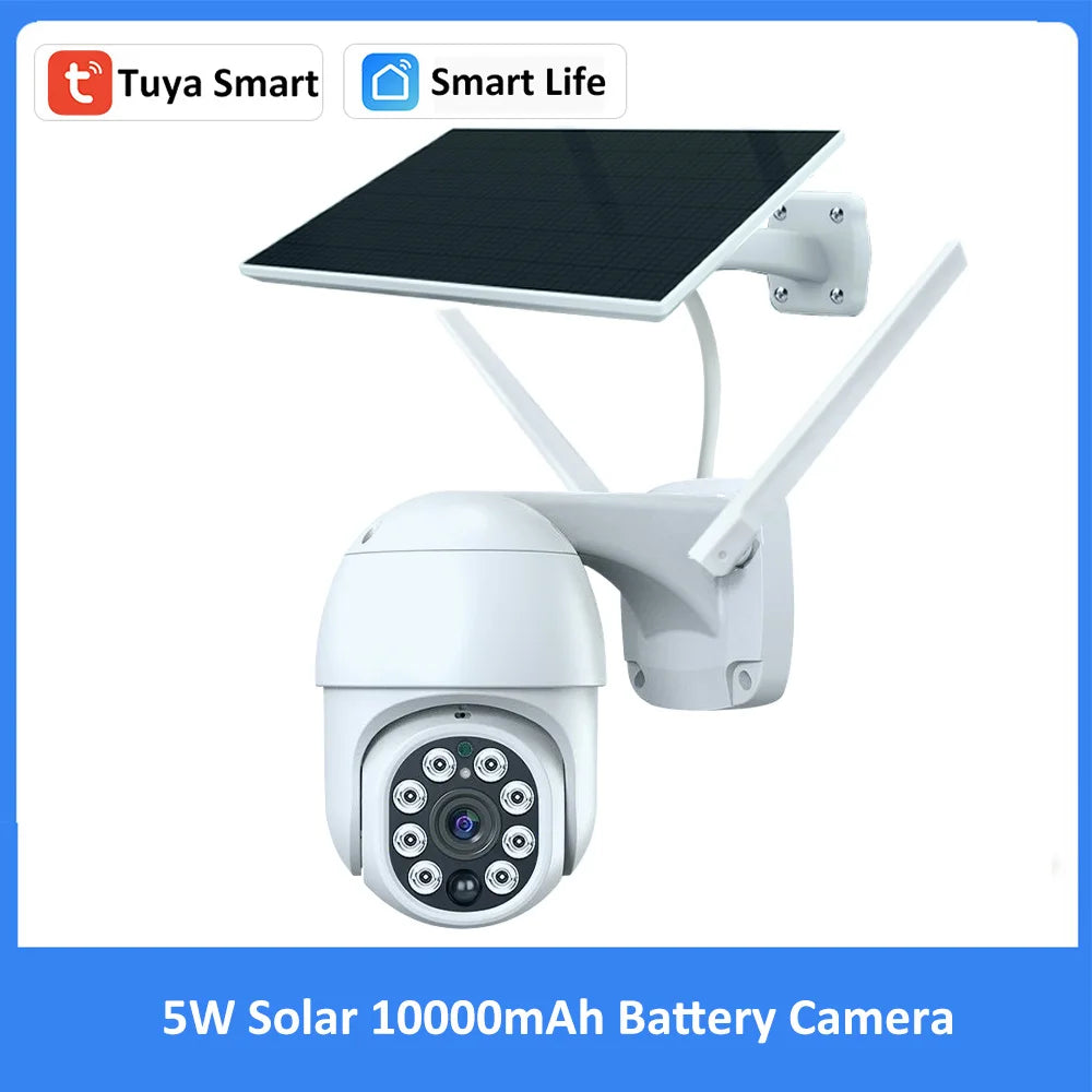 Tuya Smart Life APP 3MP WiFi Battery Solar Motion Tracking Site Patrol PIR Surveillance Security Outdoor PTZ Color Light Camera