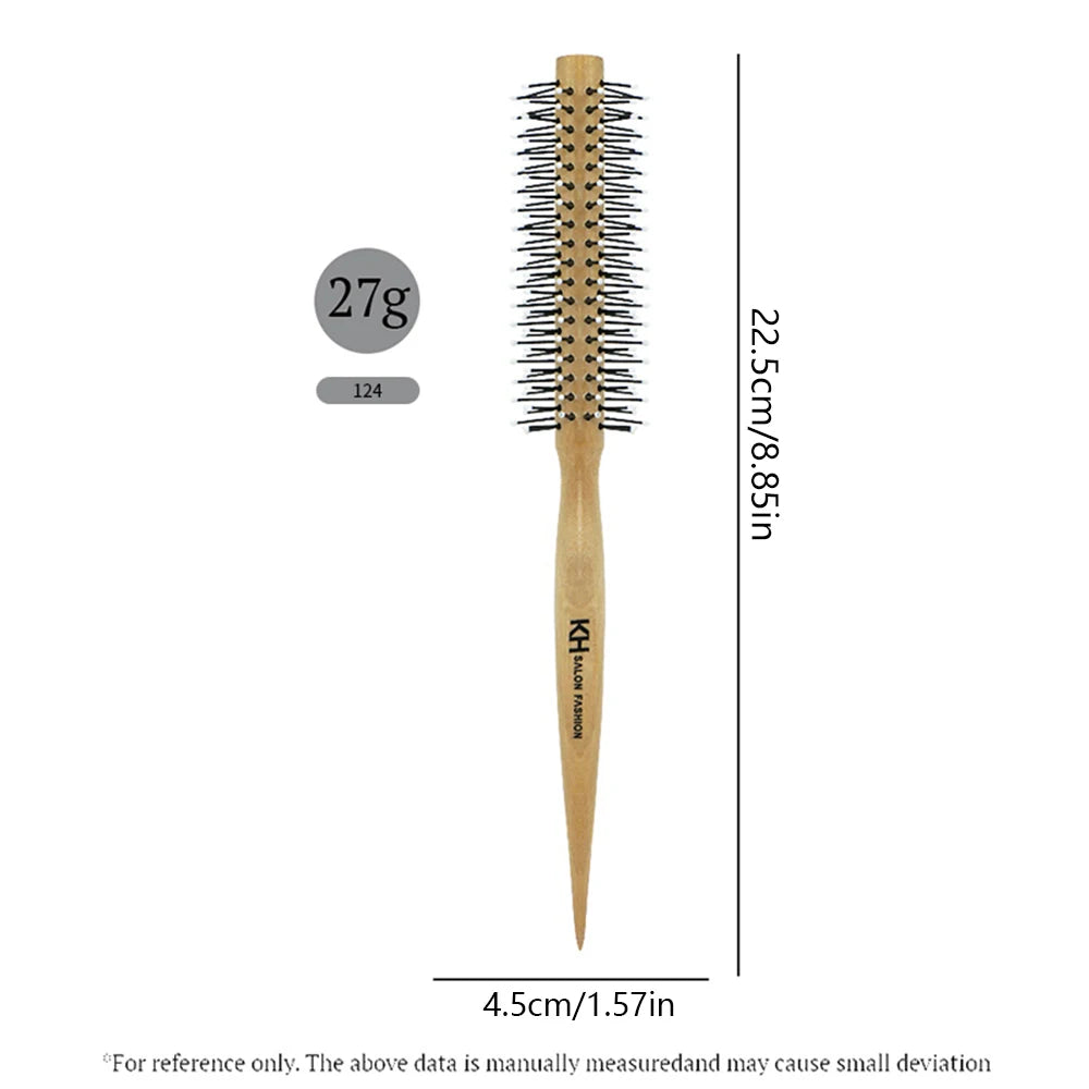 Natural Wood Handle Round Barrel Hair Comb Anti Static Brush Hair Round Comb Styling Tools For Thin Or Short Hair Men Women Use