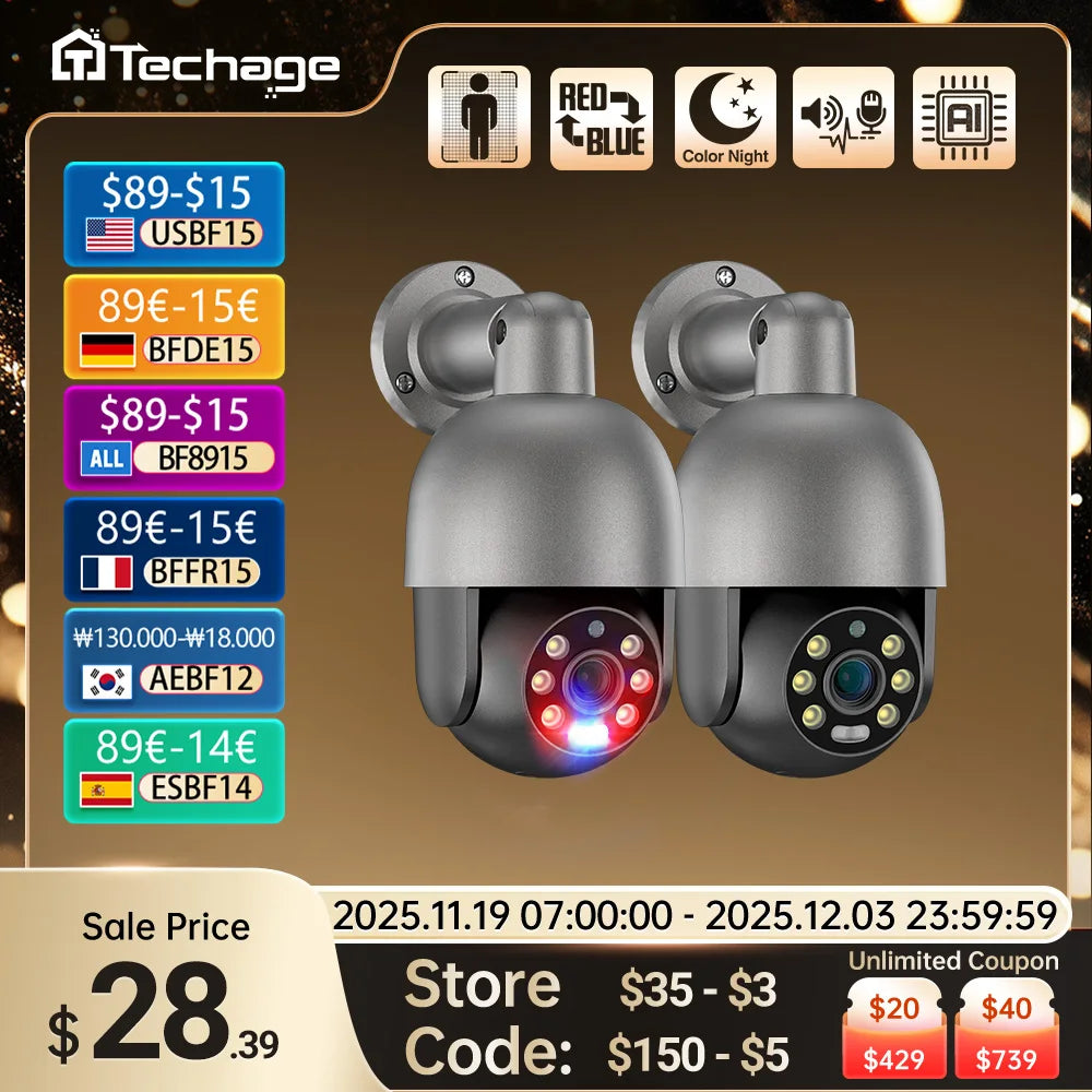 Techage UHD 4K 5MP 8MP IP Camera Red-Blue Light Alert Human Detection Night Vision PoE Security CCTV camera Protection Video