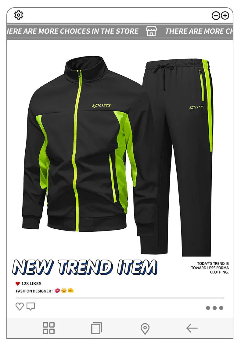 Men's Sports 2pcs Tracksuit Set Autumn Winter Long Sleeve Zip-Up Hoodie Jacket Tracksuit Fashion Casual Loose Workout Outfit