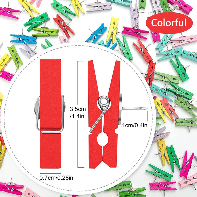 50Pcs/20PCS Wooden Clips Push Pins Tacks Decorative Photo Clips Supplies Office School Stationery Binder