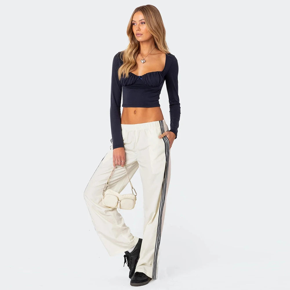 New Versatile Women's Pants Summer Streetwear Basic Straight Loose Casual Slim Trousers Lady Solid Simple Fashion Striped Pants