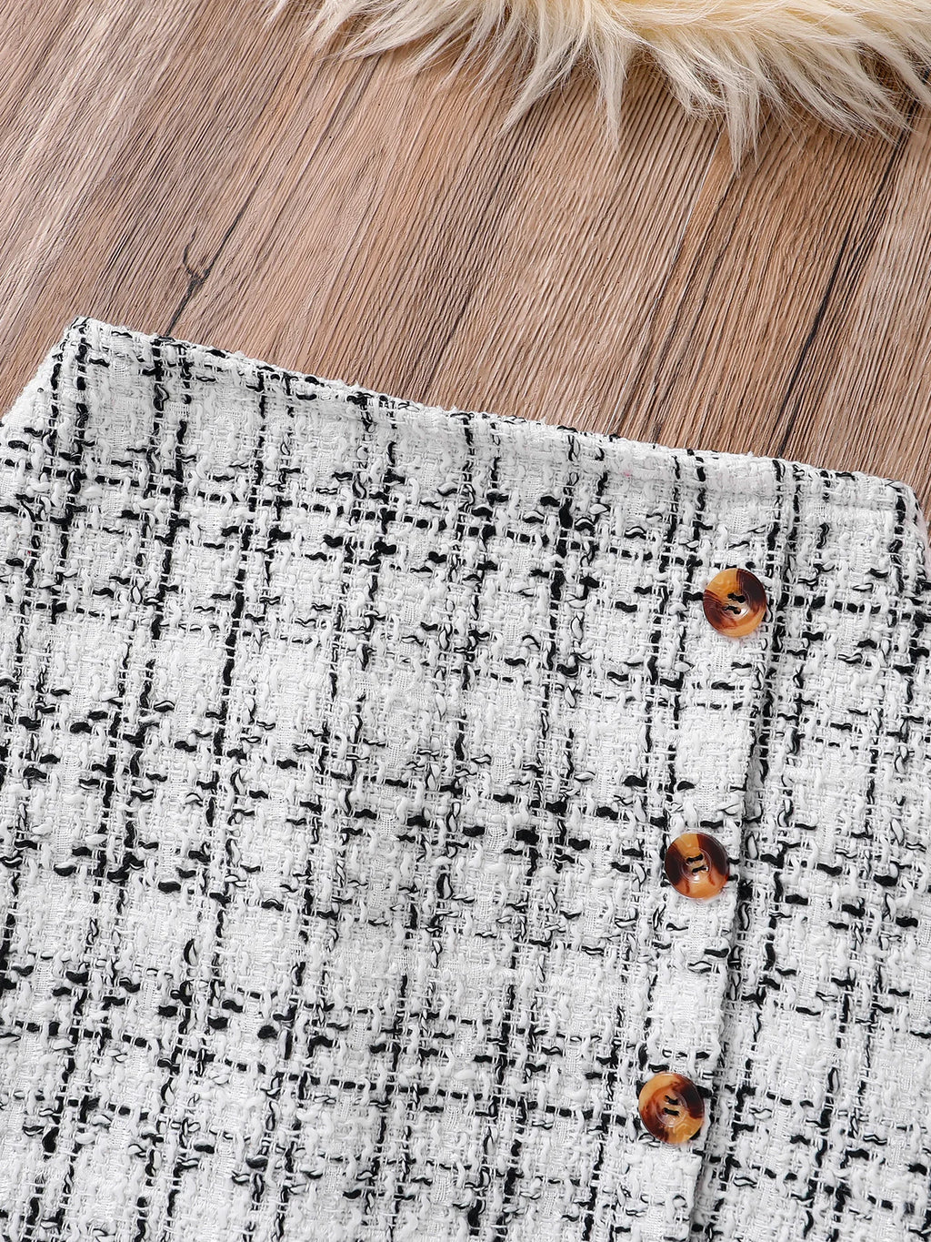 Spring and Autumn children's 2-piece fashion casual clothing white high-neck long-sleeved flying sleeve top + plaid A-line skirt