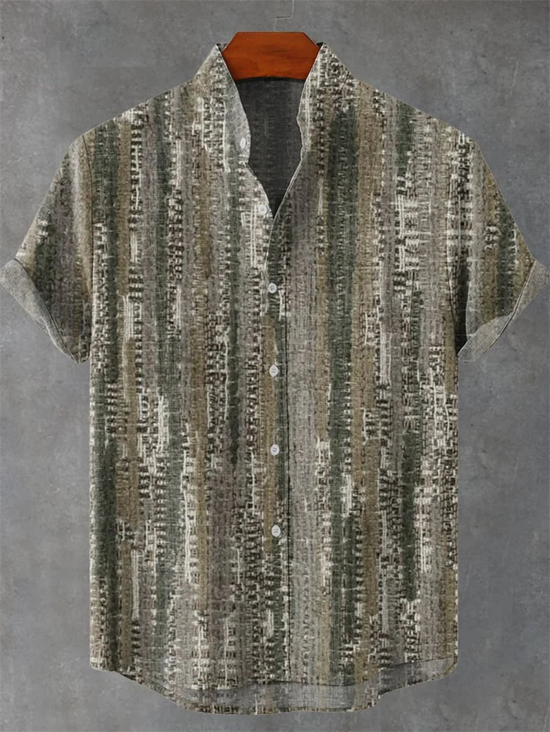 Men's Linen 80% Shirt Vintage Short Sleeve Fashion Tops Summer Casual Ethnic Clothing Shirt Men's Street Shirt