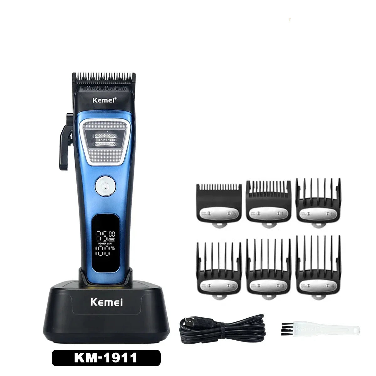 Kemei KM-1911 Professional Hair Clipper for Men DLC Blade External Rotor Brushless Motor with Base Charger LED Display Haircut