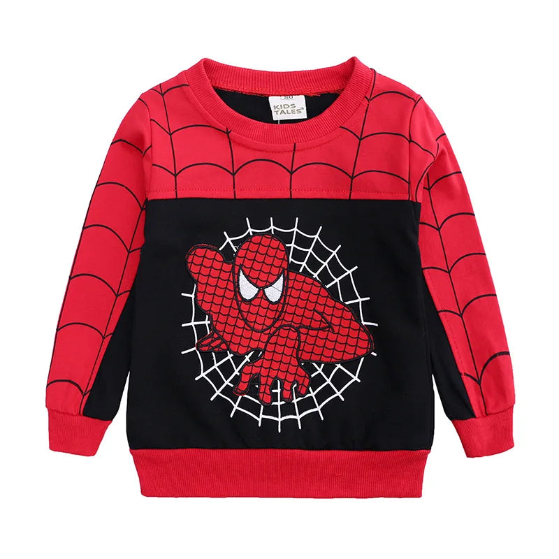 3pcs Cartoon Print Spiderman Cosplay Costume Autumn Kids Boys Sleeveless Hooded Vest +T Shirt+Pant Tracksuit Children Outfits