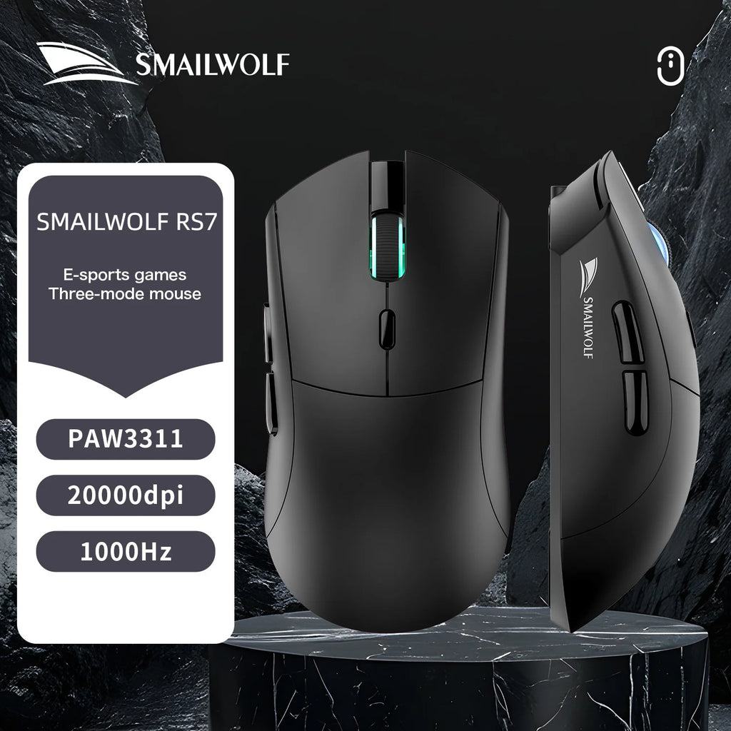 SMAILWOLF RS7 Tri-Mode Wireless Bluetooth Gaming Mouse - PAW3311 Chip Universal for Desktops & Laptops