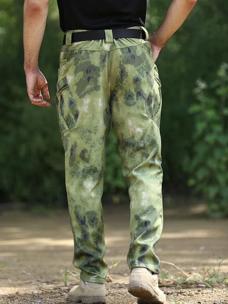 Fleece Lined Tactical Cargo Pants Men's Warm Thickened Outdoor Softshell Trousers Multi-Pocket Work Hiking Climbing Casual Wear