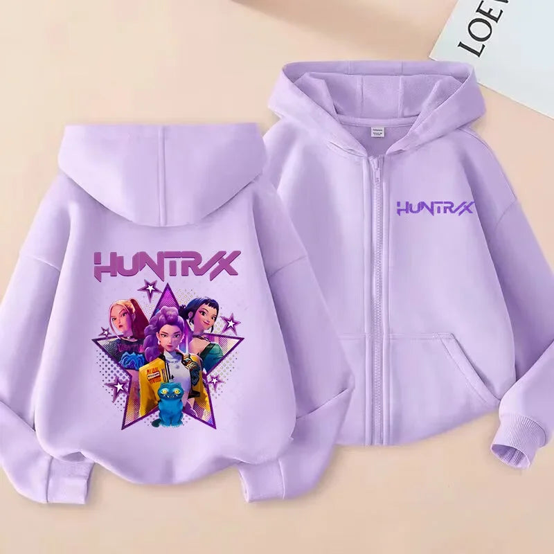 Kpop Demon Hunters Hoodie Coat Boys Girls Anime Fashion Zipper Jacket Children Spring Autumn Hoodies Kids Clothes