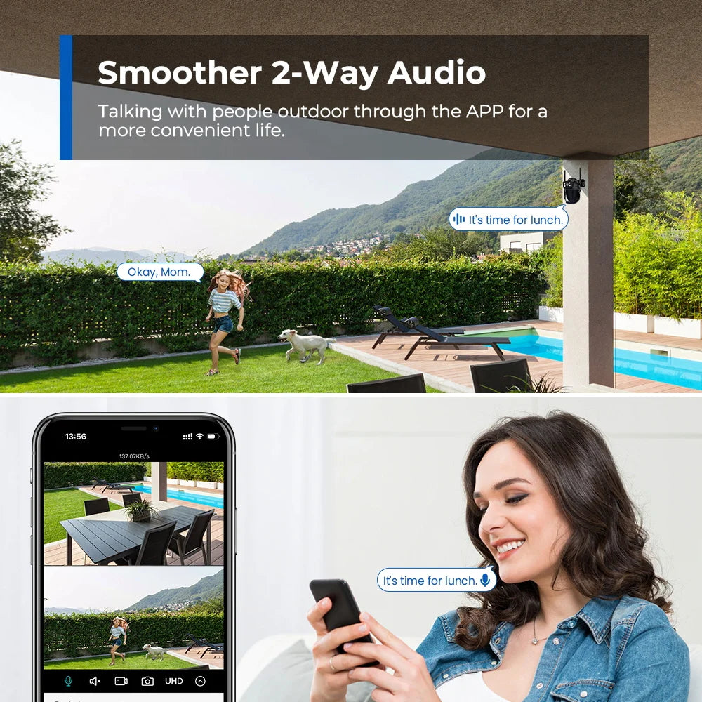 12MP 6K HD WiFi IP Camera Outdoor 8X Zoom Three Lens Dual Screen PTZ Camera Auto Tracking 6MP Security CCTV Surveillance Camera