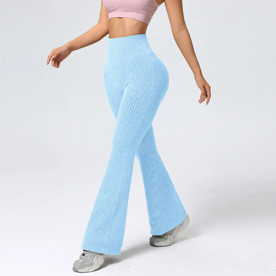 Seamless High-Waisted Flare Pants Autumn Winter Women Trousers Yoga Clothes Stretchy GYM Flare Leg Tummy Control Slim-Fit Pants