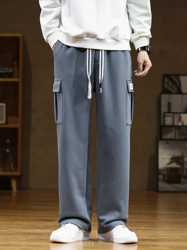2023 Autumn New Sweatpants Men Multi-Pockets Drawstring Cotton Casual Track Pant Male Loose Straight Trousers Large Size 8XL