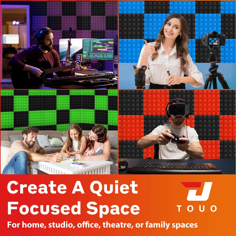 TOUO Acoustic Foam 6-48 Pcs Sound Proof Wall Panels High Density Studio Sound Absorbing Material Acoustic Foam Home Decoration
