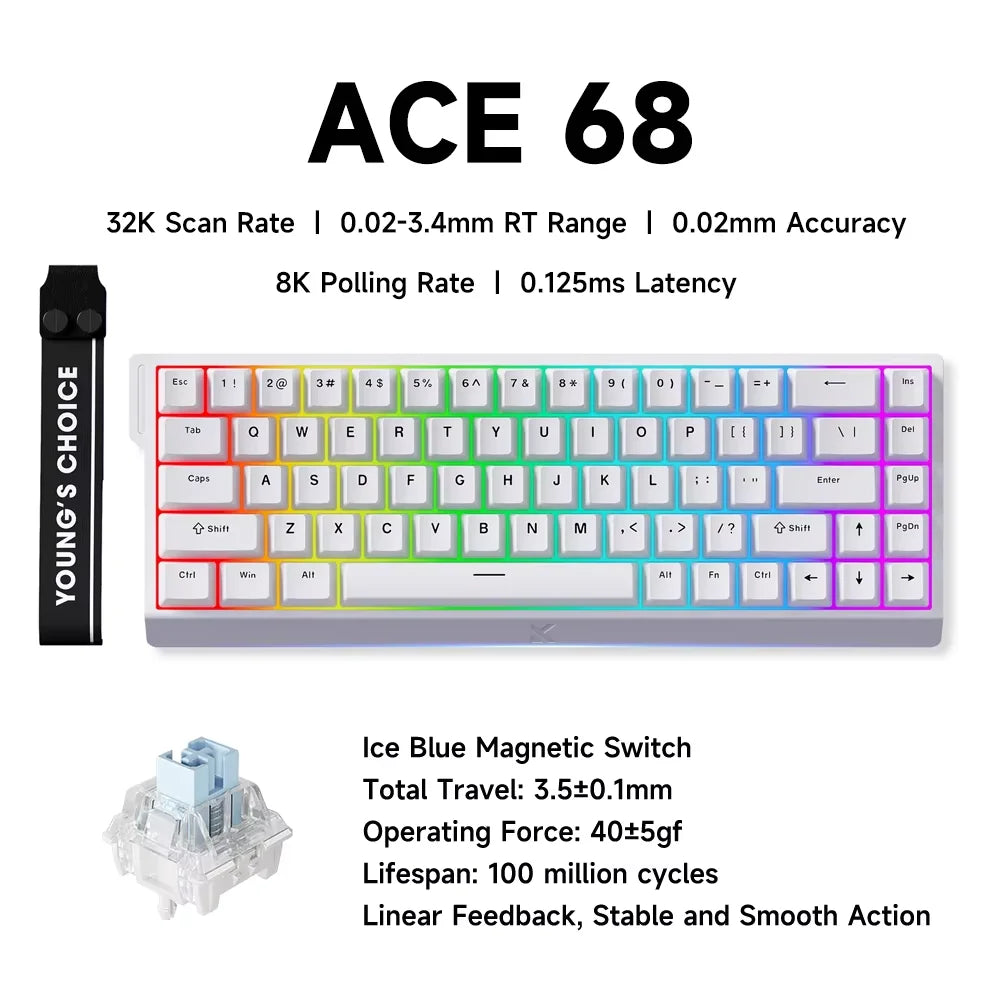 MCHOSE ACE68 Magnetic Keyboard 0.125ms 128K Sampling Rate Wired Mechanical ACE60 Pro for Gaming 0.01mm RapidTrigg 8000Hz SOCD/Rs