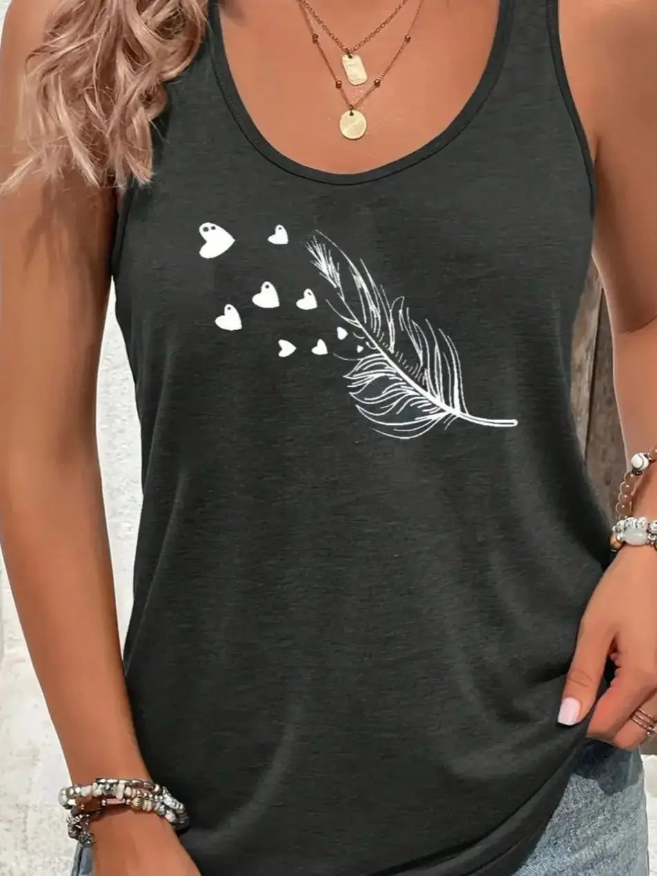 printed Summer women's loose and personalized dream catcher mesh printed vest top T-shirt comfortable sleeveless