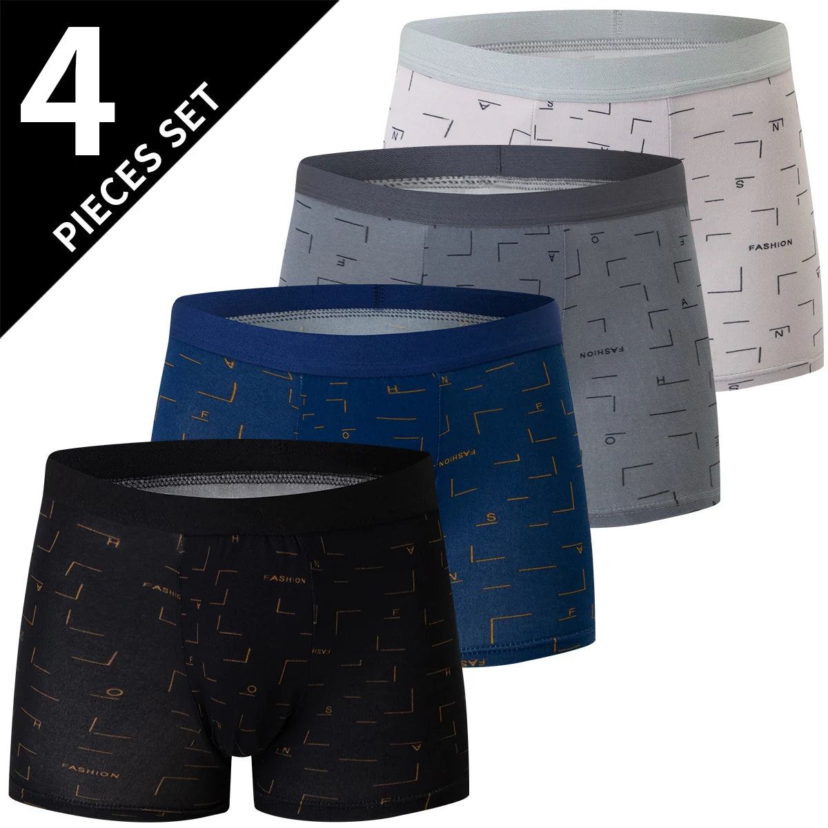 4-piece Set Of Men's English Letter Printed Underwear Breathable Fashionable Comfortable Plus Size Teenage Boxer Shorts Trendy